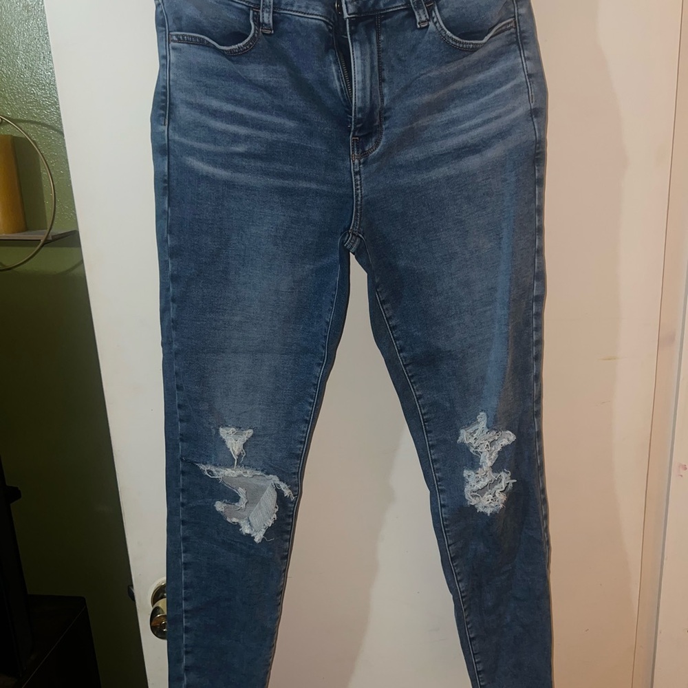 American Eagle Outfitters Blue Skinny Jeans with Distressed Knees